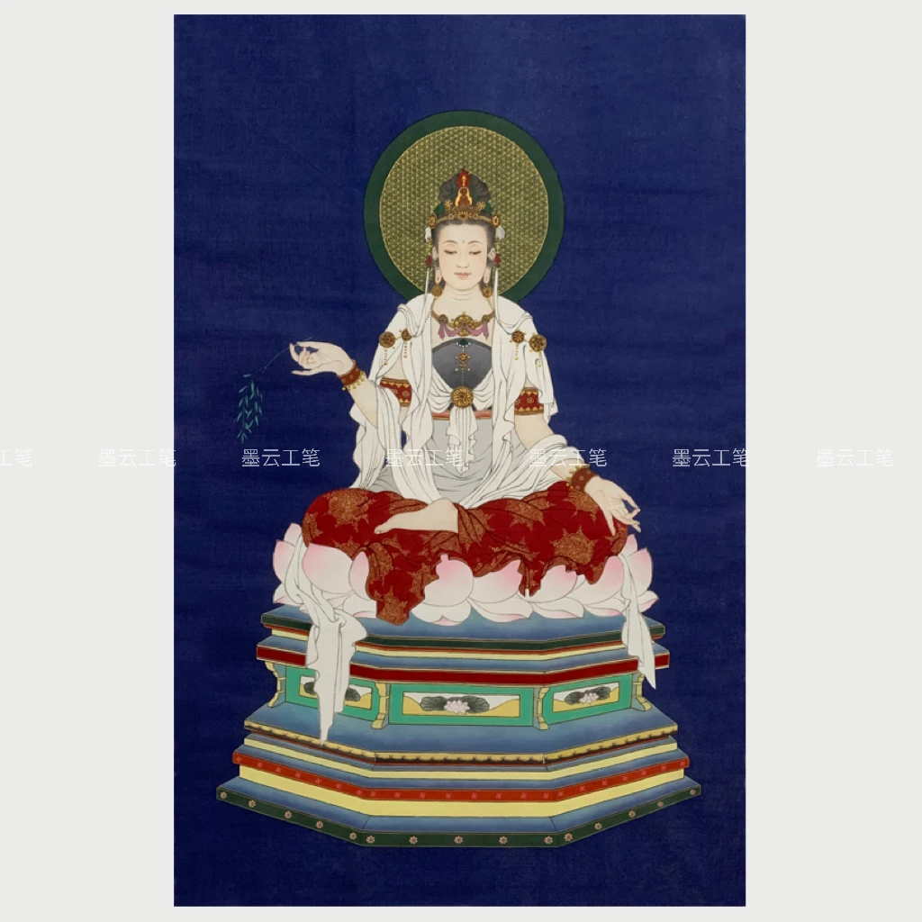 底稿•课程墨云工笔《莲台观音》手绘线描画稿带文字步骤讲解