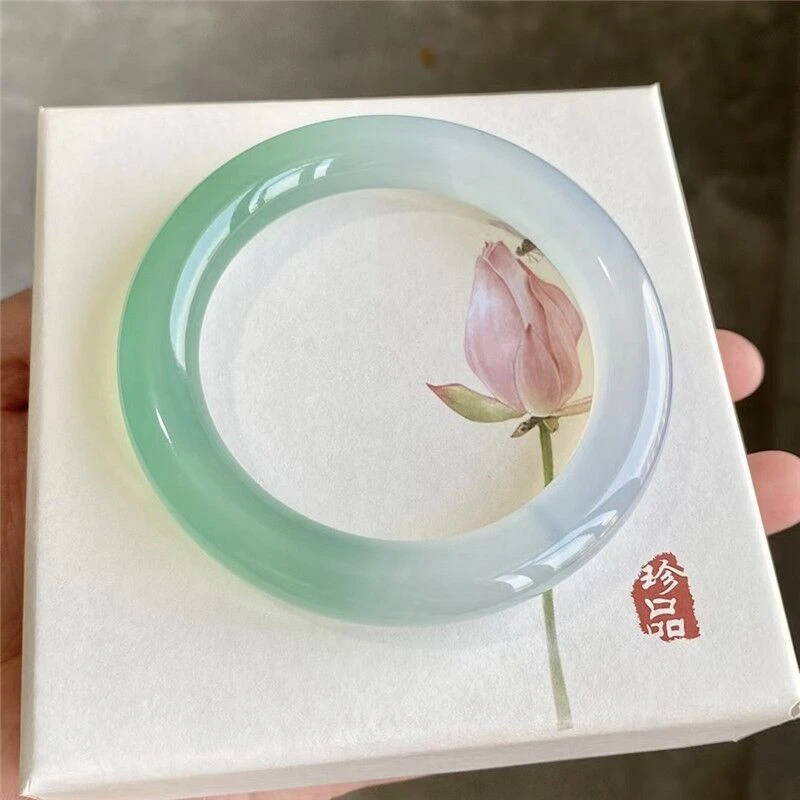 青气质水润美人镯青山黛胖圆条半山水手镯玛瑙玉髓冰多样性发货