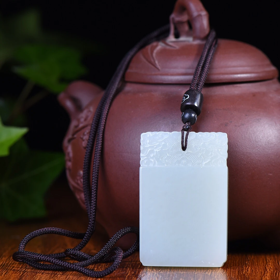 天然和田玉万事顺利祥云云头无字仿古平安无事牌牌子挂坠挂件吊坠