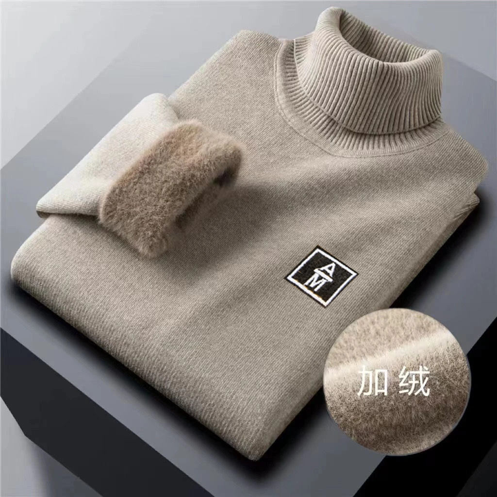 秋冬毛衣男士潮流高级感一体绒线衣打底衫高领加绒大码保暖针织衫