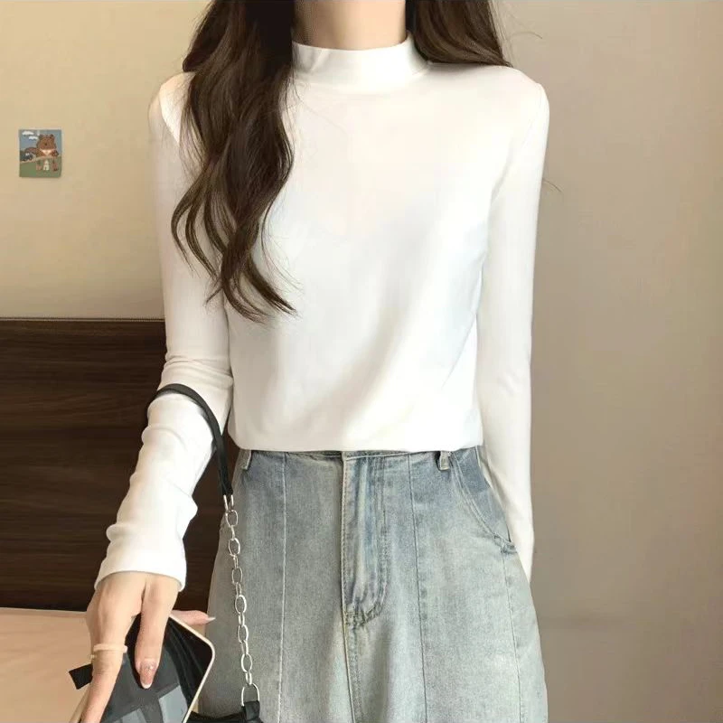 90-200斤双面磨毛绒半高领打底衫女百搭时尚保暖上衣加绒长袖T恤