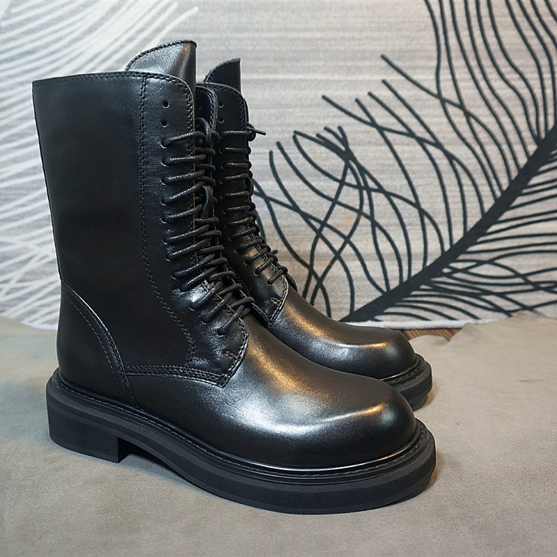 21-7  真皮牛皮女靴子 中筒时装靴