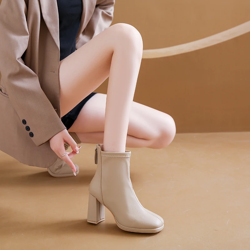 2023秋冬新款方头粗跟8.5cm时尚百搭高跟鞋女鞋A-A96