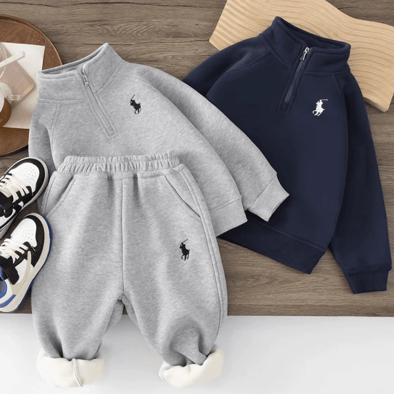 FC2025【加绒】冬季童装加厚保暖运动套装儿童卫衣韩系男童2件套潮