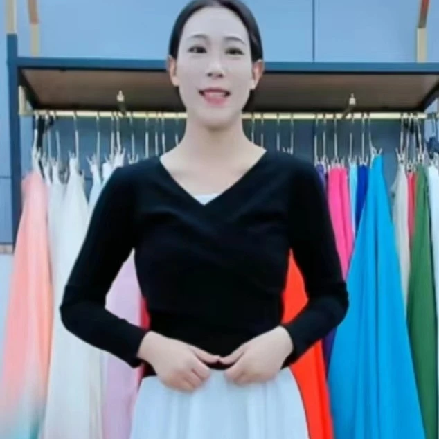 新款现代舞网纱上衣芭蕾练功服长袖舞蹈上衣形体服古典弹力修身
