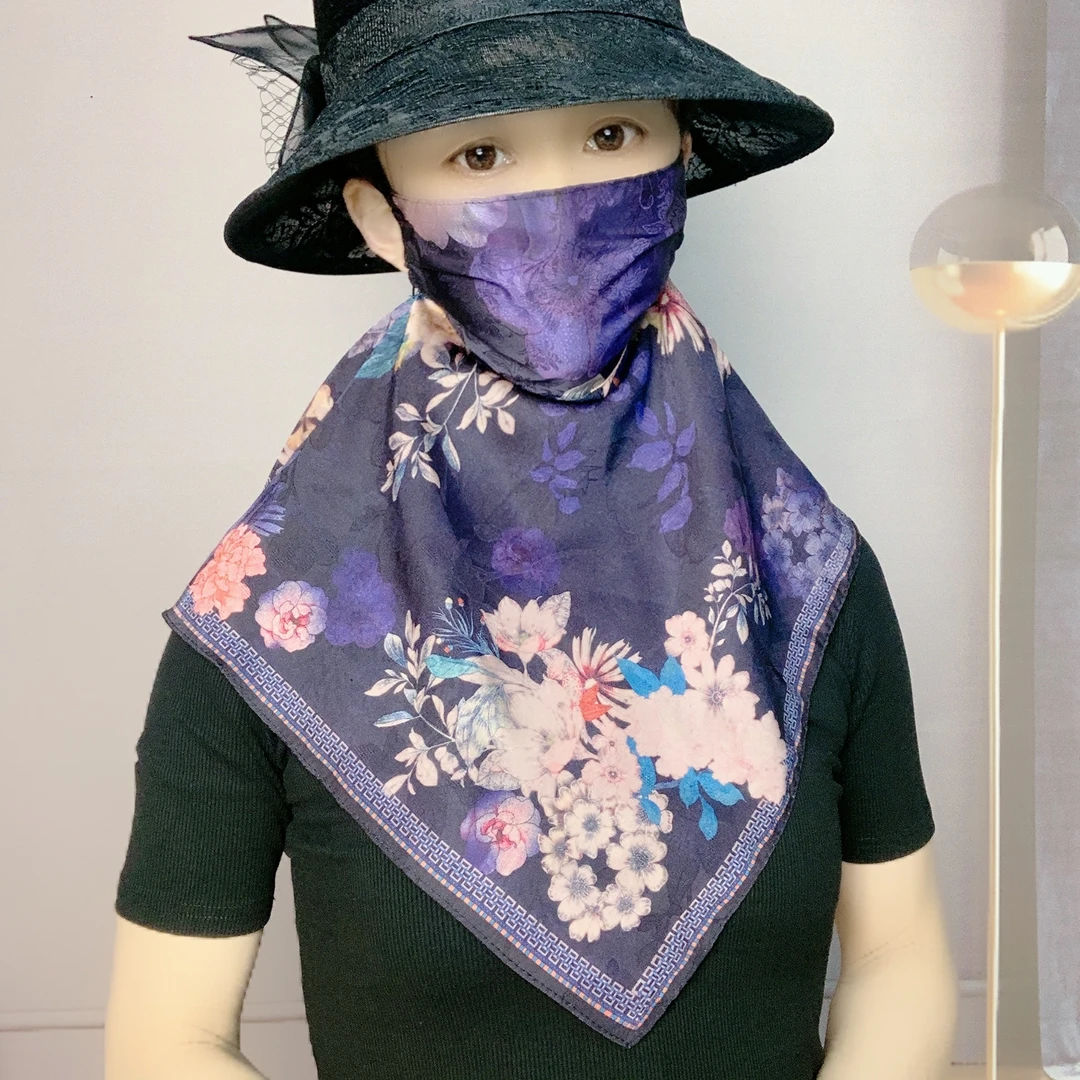 时尚新款轻奢百搭防晒香云纱三角巾面罩丝巾围巾