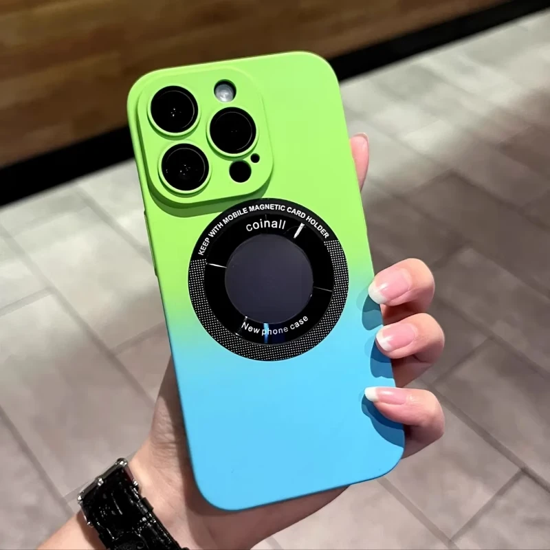 苹果15promax手机壳渐变色磁吸露标iPhone14磨砂超薄13带镜头膜12