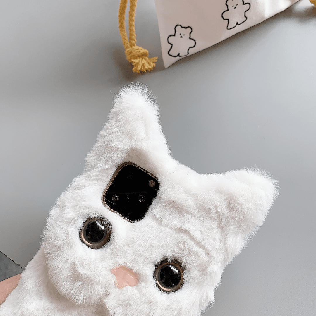 3色毛绒猫咪可爱手机壳创意适用苹果15promax卡通秋冬iPhone14