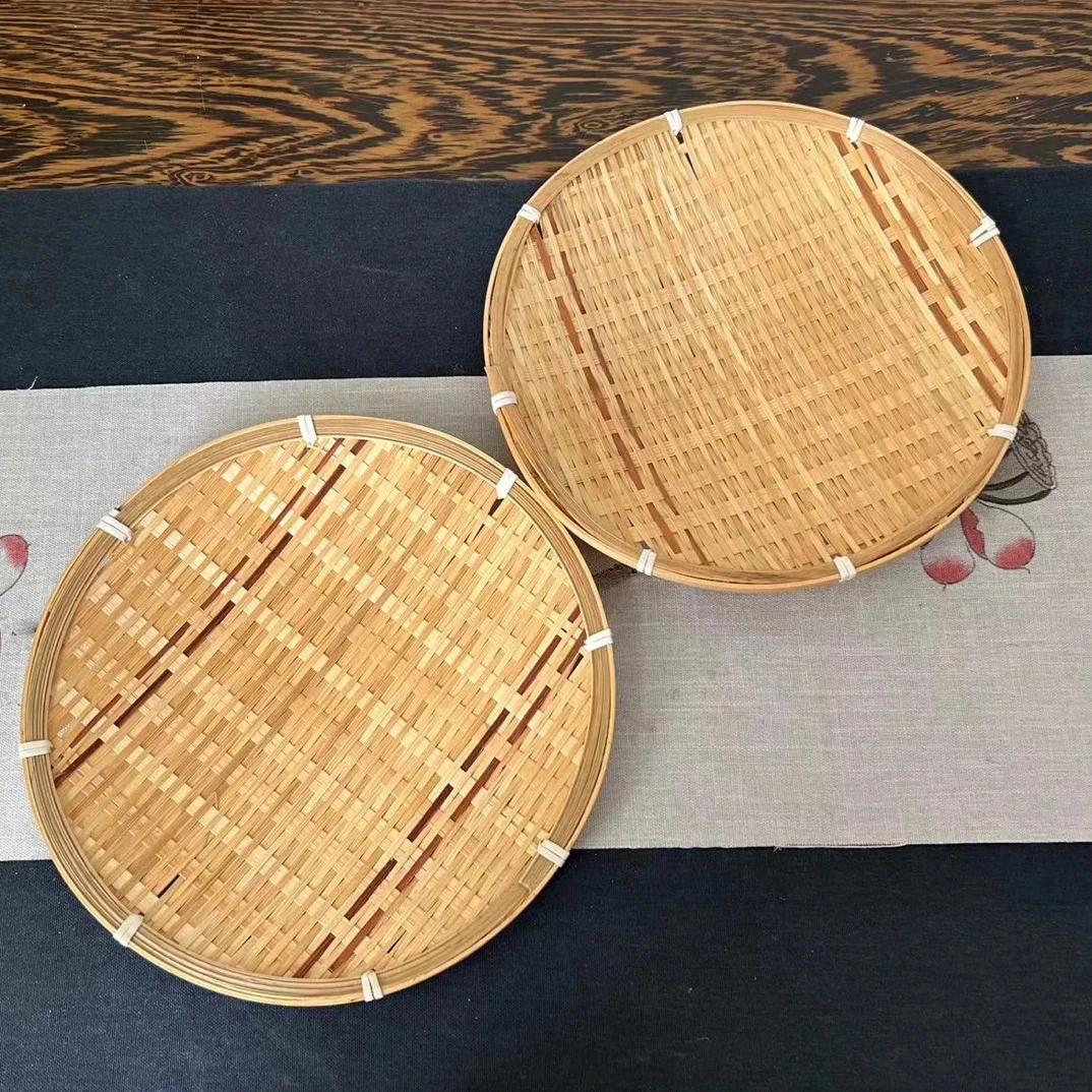 竹编双色小盘子圆形23厘米发2个