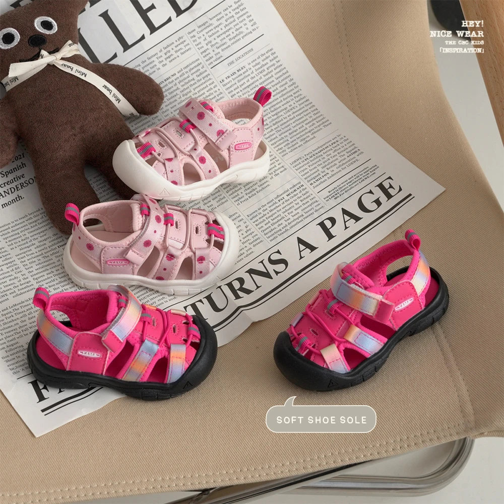 女童包头凉鞋夏新款防踢儿童休闲鞋镂空小童沙滩鞋软底宝宝溯溪鞋