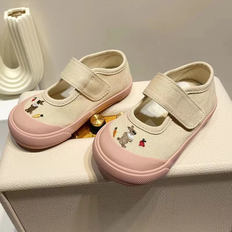女童单鞋2025春秋新款休闲鞋宝宝一脚蹬轻便魔术贴儿童帆布鞋子