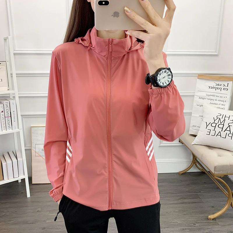 （冰丝防晒衣）弹力透气紫外线服情侣款跑步健身皮肤夏季户外连帽