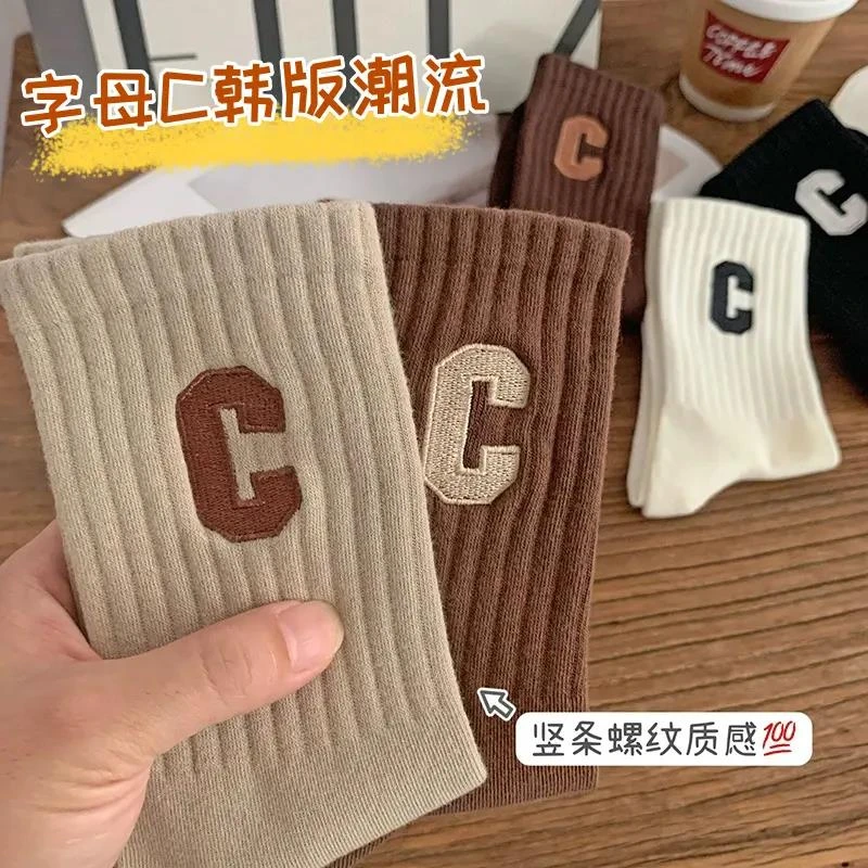 新人【0.01首单】字母C韩版袜子中筒袜透气袜子女柔软运动潮流袜