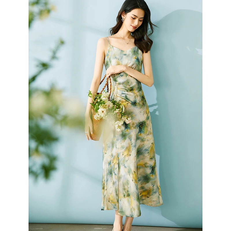 晚白【断码清仓拼手速】装印花吊带连衣裙23120721