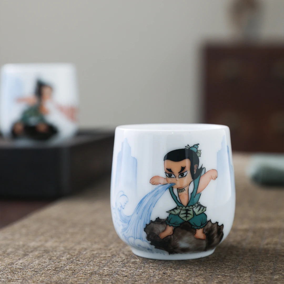 官润窑陶瓷纯手工手绘品茗杯家用主人杯茶盏创意茶杯清心杯葫芦娃