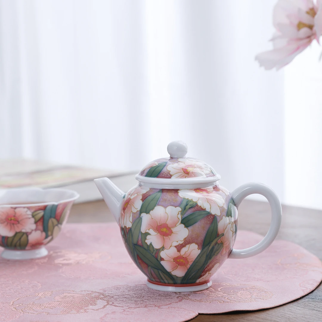 官润窑 手绘陶瓷茶壶高温瓷功夫茶具带滤手工单壶君德壶水仙花