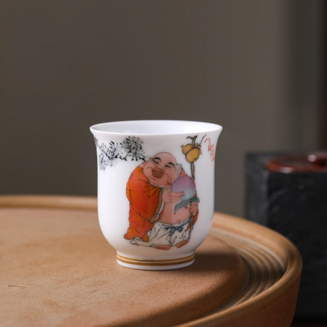 官润窑 陶瓷品茗杯手绘纯手工功夫中式茶杯单杯主人杯罗汉杯长乐