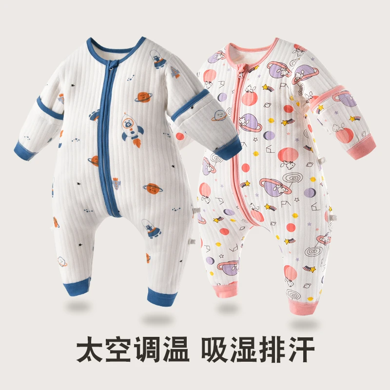 婴儿睡袋宝宝春秋分腿薄棉纯棉儿童防踢被神器睡衣服保暖夹棉薄款