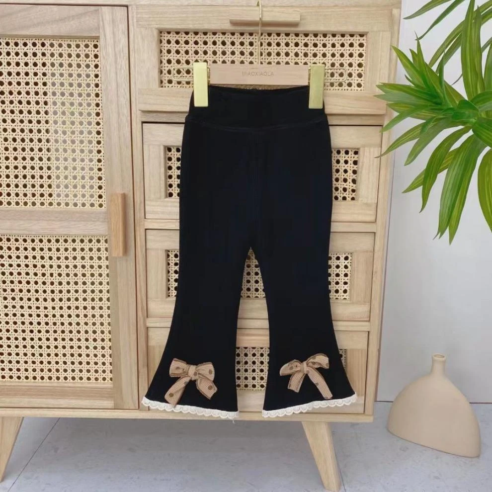 女休闲裤2024新款喇叭裤加绒打底裤洋气儿童女孩一体绒黑色裤子