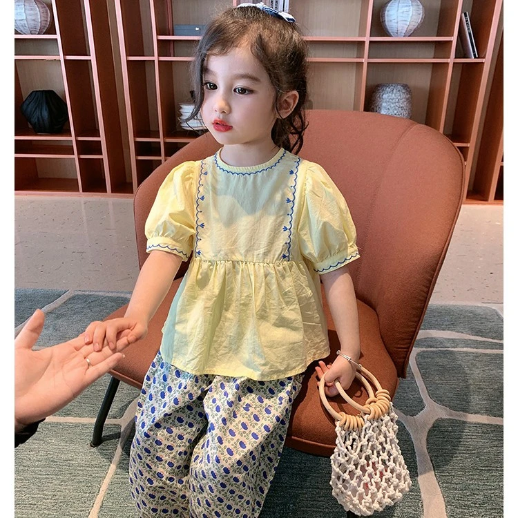 格诚女童套装夏2025新款儿童时髦洋气女宝碎花夏季防蚊裤子两件套