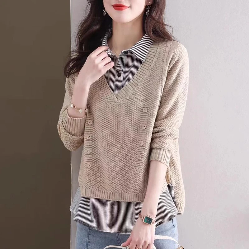 LOzP假两件衬衫女春装2025新款设计感小众洋气内搭上衣娃娃领衬衣