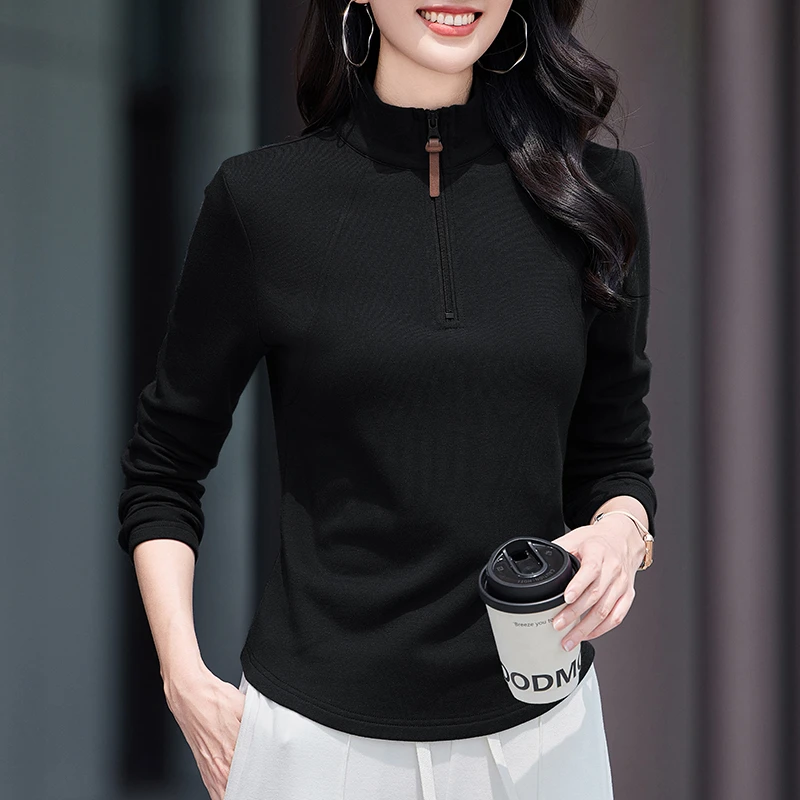 LOzP2025半高领德绒打底衫女秋冬新款洋气半拉链修身加绒内搭上衣