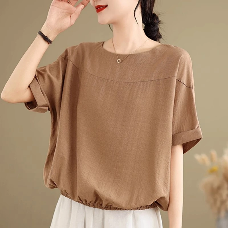 LOzP复古文艺短袖t恤女士夏季新款高端大码减龄洋气休闲百搭上衣