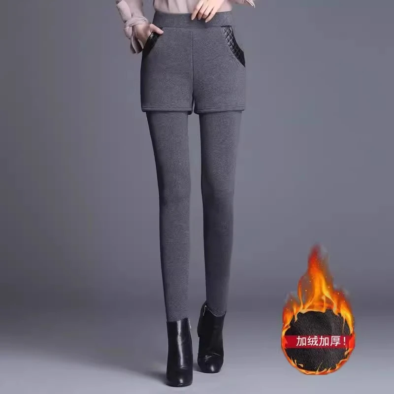 LOzP秋冬天假两件打底裤外穿加绒加厚裤裙一体小个子女土新款裤子