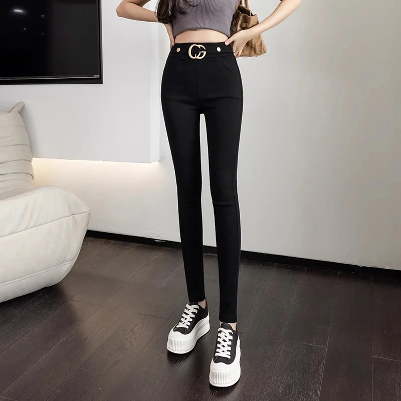 LOzP黑色打底裤女2023新款外穿紧身小脚裤铅笔裤小个子显瘦休闲裤