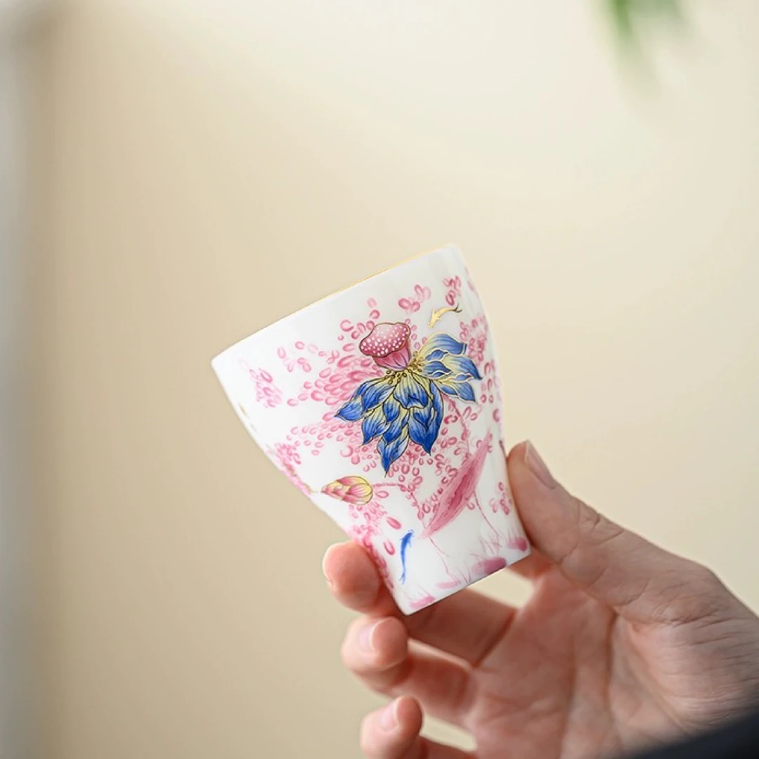 羊脂玉秀色荷香女士茶杯红色专用樱花粉主人杯女闻香杯白瓷粉色