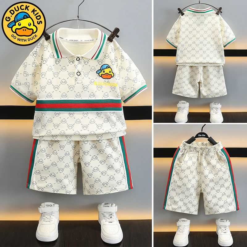 儿童短袖套装2024新款中小童Polo衫上衣短裤两件套