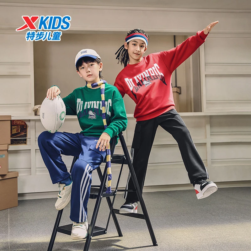 特步儿童2025年春季加绒时尚休闲百搭圆领套头卫衣676426209037