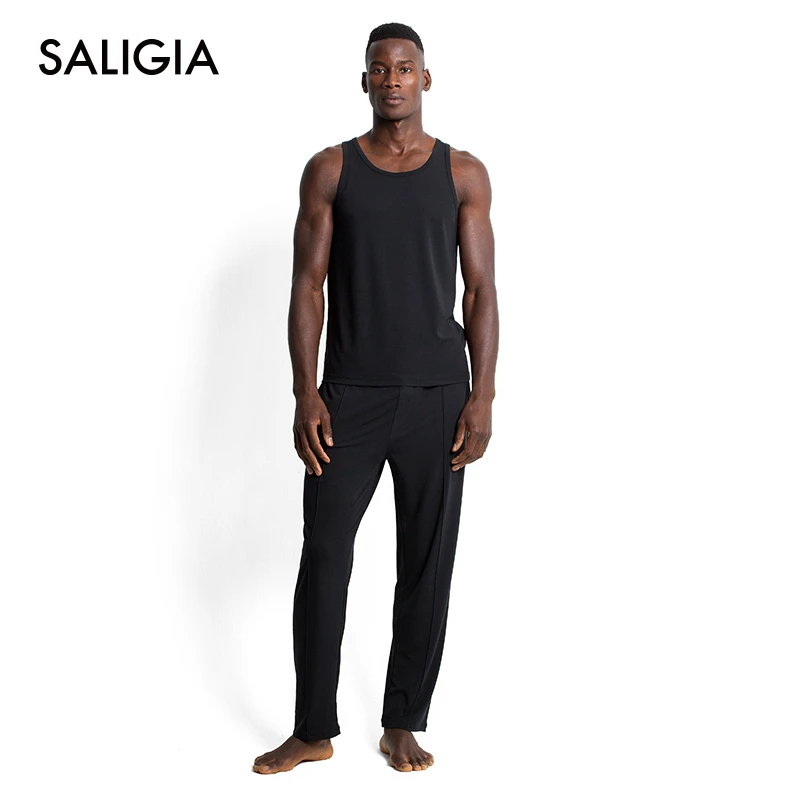 SALIGIA精英质感系列男士针织平纹休闲透气宽松弹力长睡裤中腰