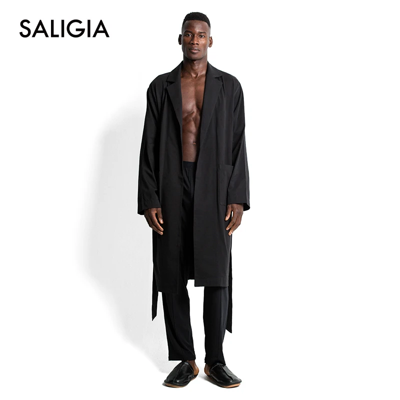 SALIGIA精英商务纯色莫代尔性感平驳领男士男生睡衣睡袍
