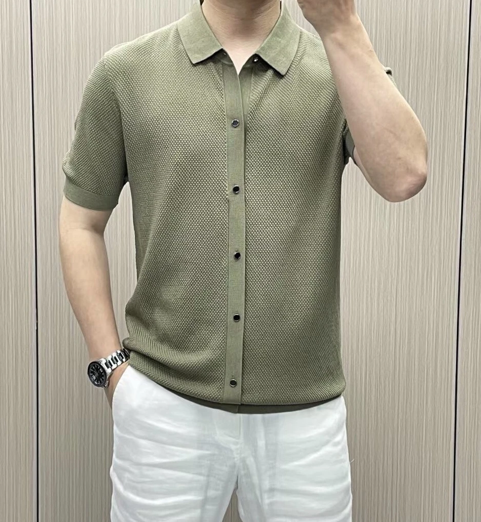 （断码清仓捡漏）夏季高端轻奢时尚波萝纹天丝针织假开衫T恤（6202