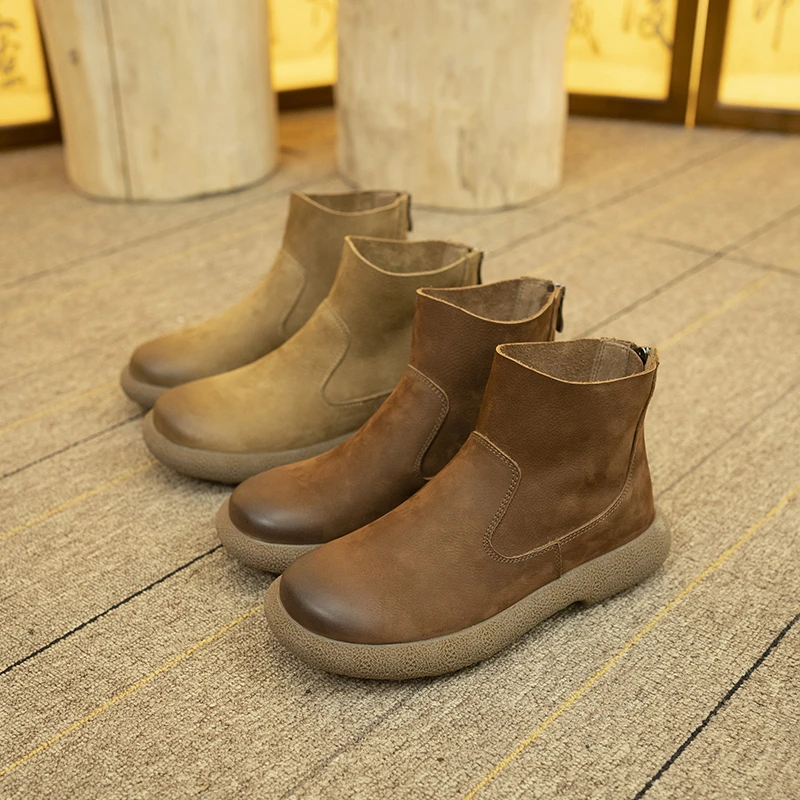 秋冬新款拉链头层牛皮短靴女复古百搭马丁靴软皮时尚休闲女靴1551