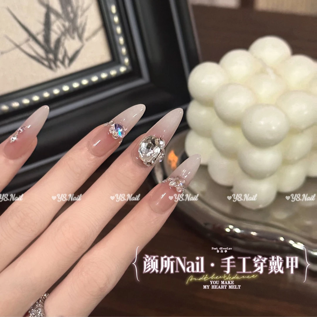 颜所Nail【樱花雪】东洲水晶穿戴甲纯手工美甲10片