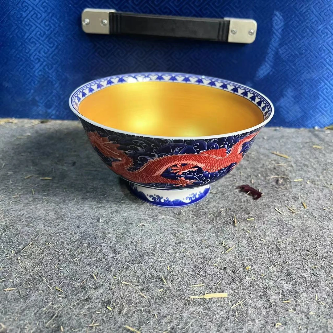 景德镇精美高端陶瓷    蓝龙金碗