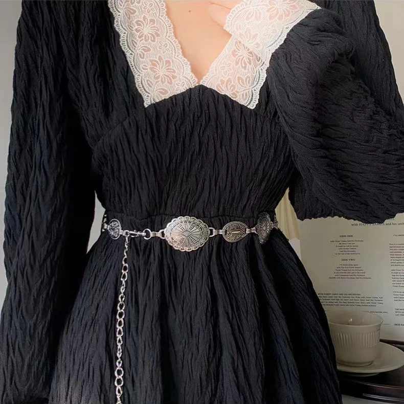 古银复古雕花金属腰链青年宽腰带汉服链条民族风女士皮带连衣裙子