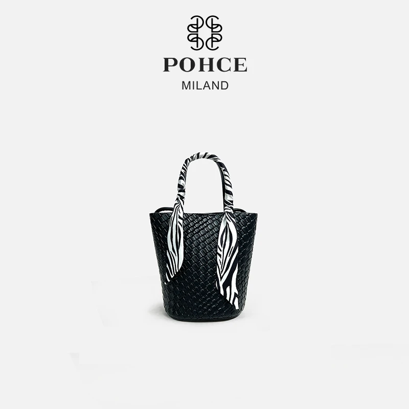 POHCE新款编织包单肩斜跨包大容量菜篮子手提包303