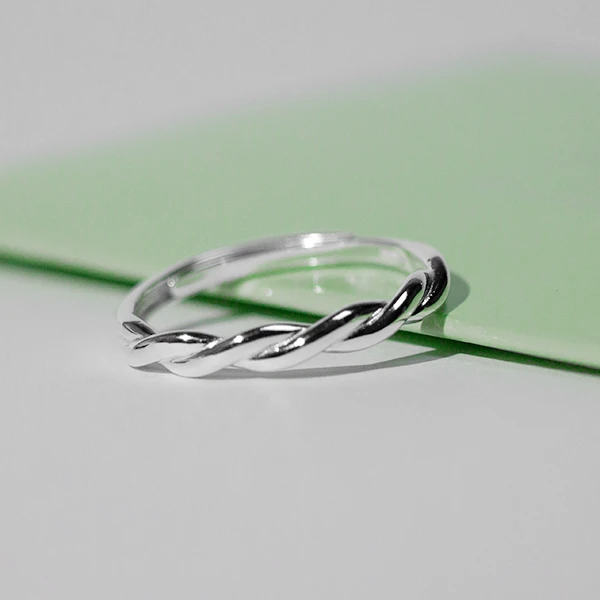 足银戒指 足银990编织麻花戒指开口时尚简约指环女可调节小众素款