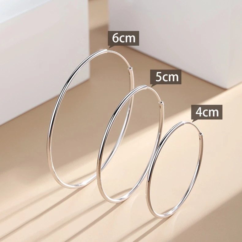 足银耳饰 纯银990素圈耳环女简约时尚个性耳圈大圆形圈圈耳饰耳钉
