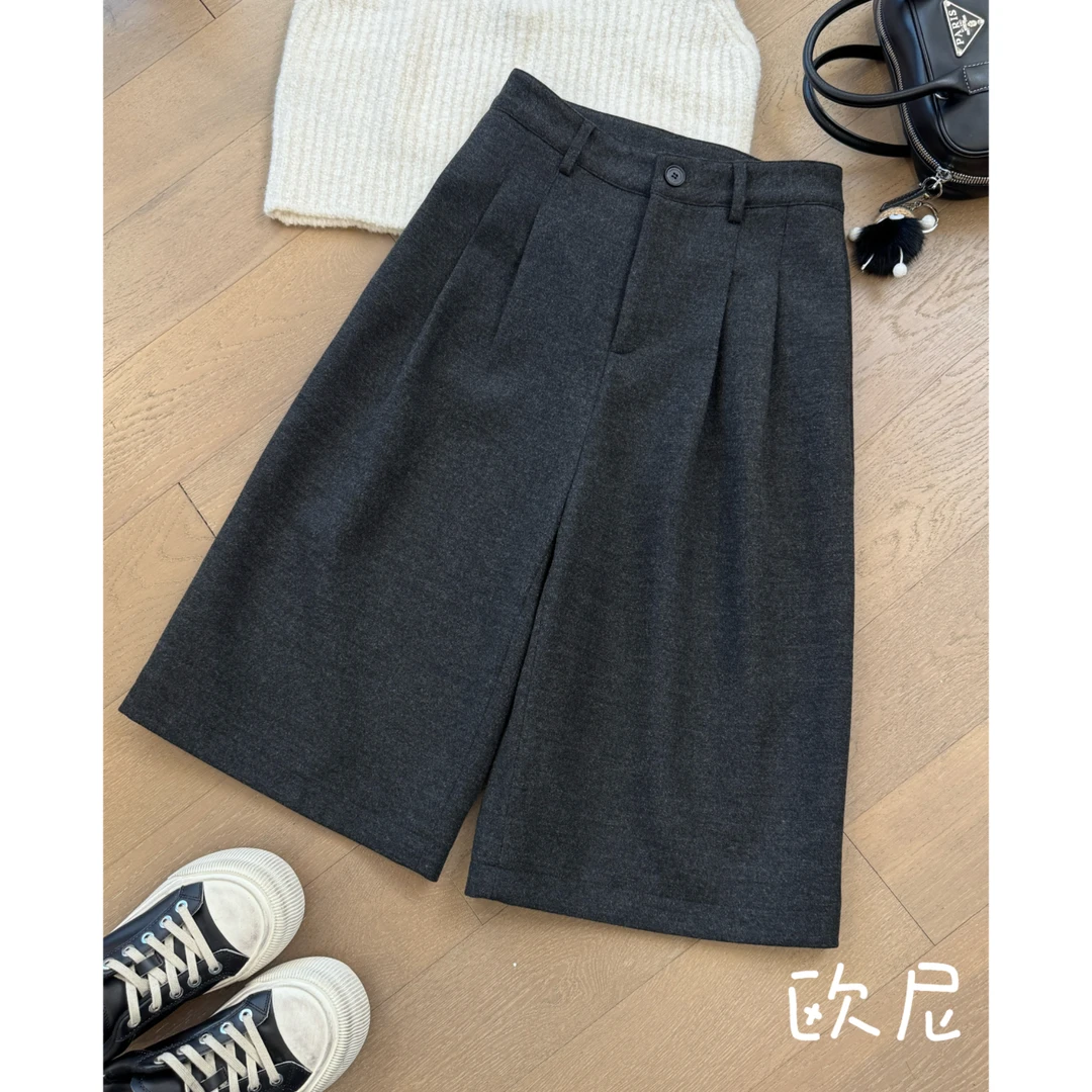 欧尼私服 小众设计款简约时尚捏褶加厚西装中裤 2411B5102