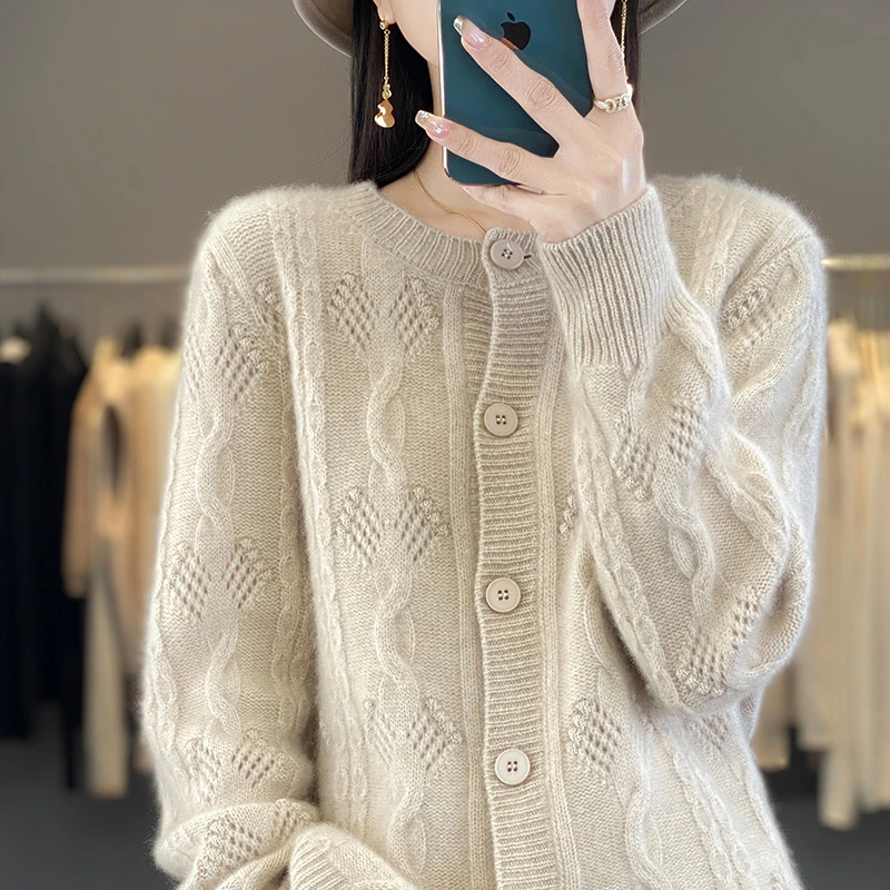 七针双股加厚100羊毛衫轻奢软糯保暖秋冬季外套宽松显瘦毛衣女装