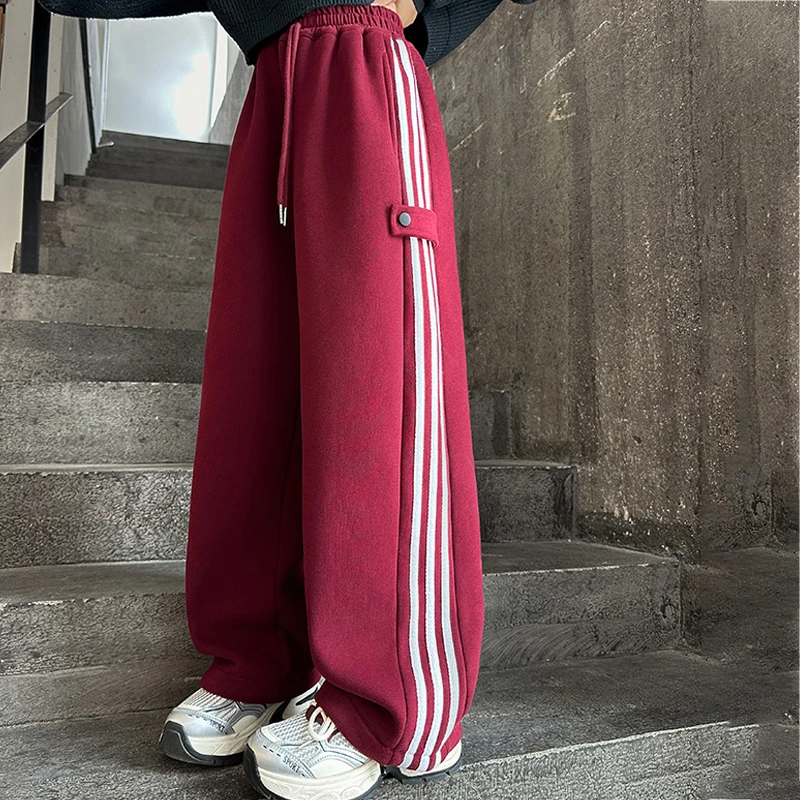 女童秋冬加绒运动卫裤2024新款洋气中大儿童6-8-15冬季直筒阔腿裤