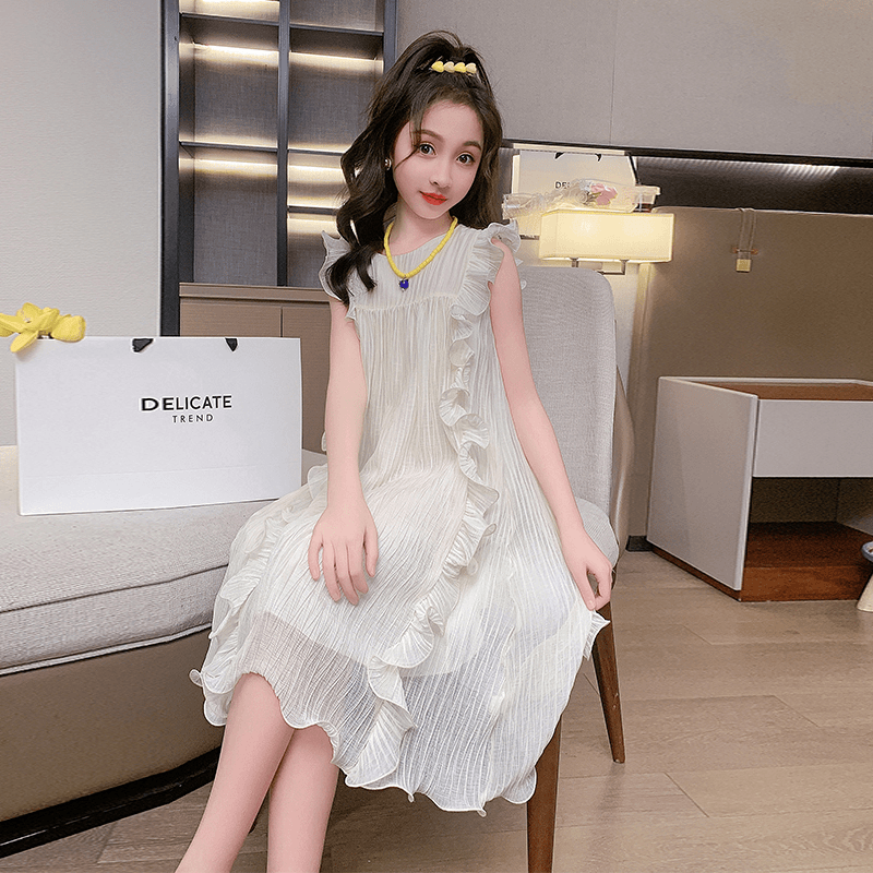 女童连衣裙夏装2024新款女大童网红时髦夏季公主裙儿童夏季无袖裙