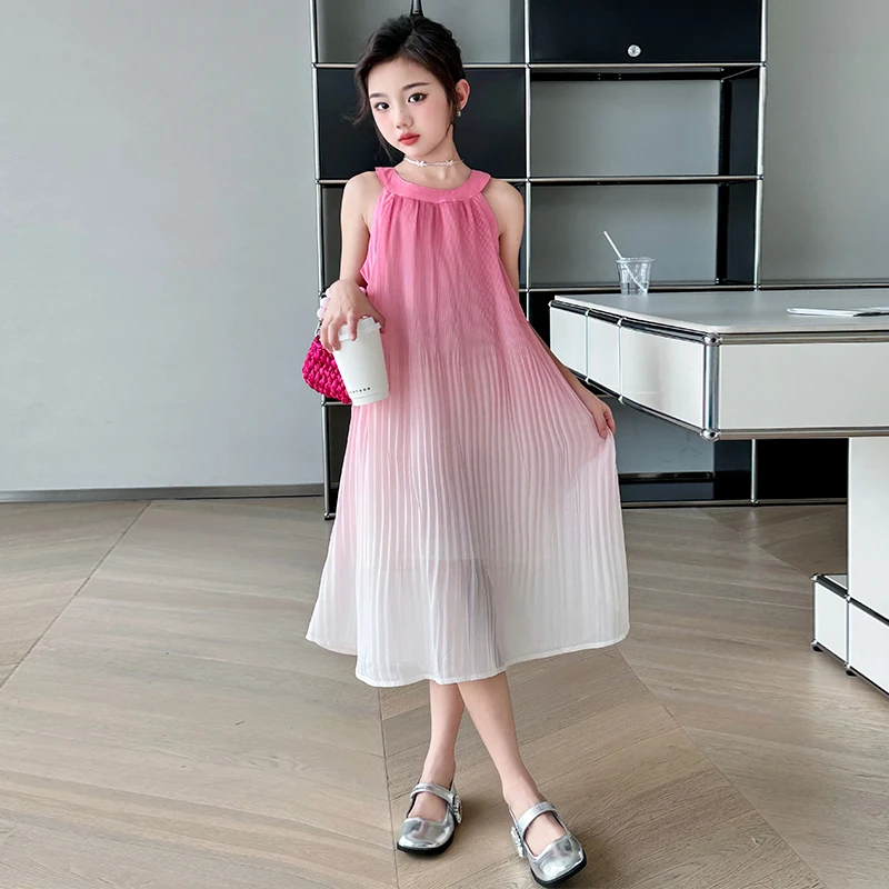 女童夏季连衣裙2024新款洋气中大儿童6-12岁女孩渐变色背心沙滩裙