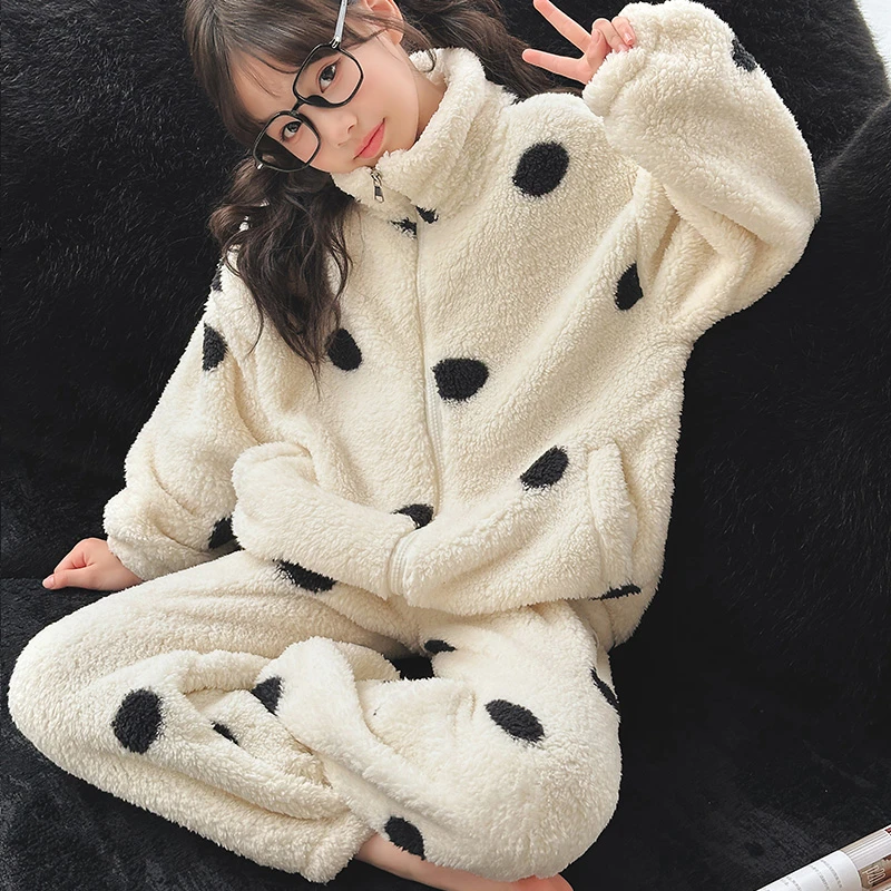 珊瑚绒女童秋冬加绒加厚套装2024新款网红中大儿童8-15保暖家居服