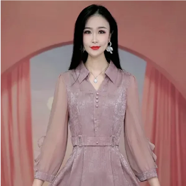 夏季复古高端轻奢遮肉显瘦a字连衣裙M-4XL