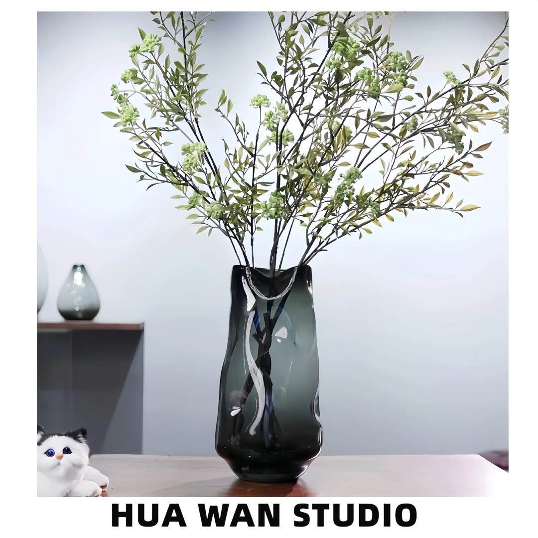 爱在心口 | 烟灰原色加厚水晶玻璃花瓶高级感水养鲜切花客厅摆件